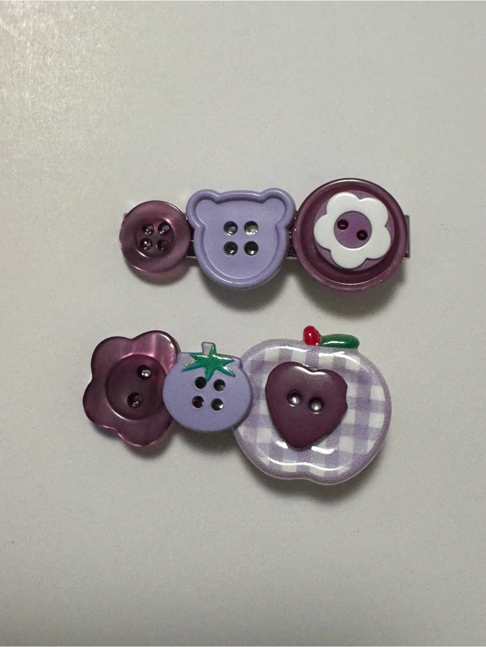 Purple Button Accent Hair Clips - Women Accessories